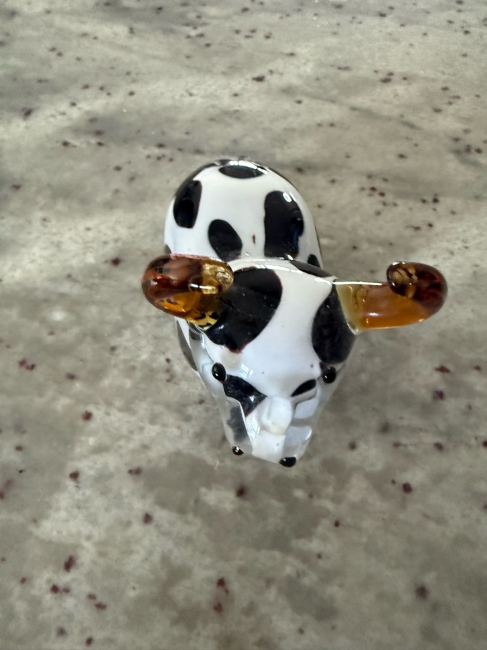 Handmade Glass Cow Figurine with Amber Horns